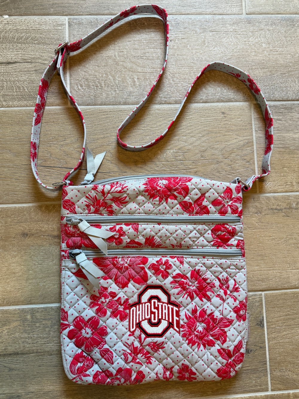Vera Bradley Red and Gray Floral Quilted Ohio State Crossbody